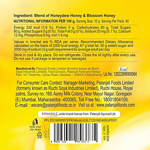 Patanjali Honey, 500 g Bottle