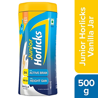 Junior Horlicks Nutrition Drink - Vanilla Flavour, 500 g Jar