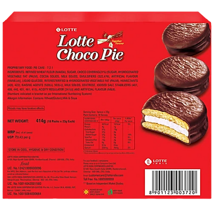 Lotte Choco Pie - Original, With Rich Marshmallow, 23 g (Pack of 18)