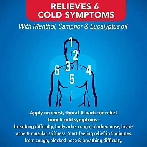 Vicks VapoRub With Menthol, Camphor & Eucalyptus Oil - Relieves Cold & Cough, Clears Blocked Nose, 10 ml Box