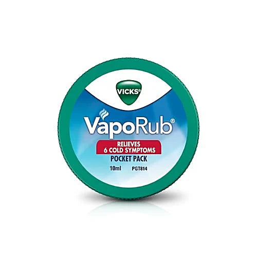 Vicks VapoRub With Menthol, Camphor & Eucalyptus Oil - Relieves Cold & Cough, Clears Blocked Nose, 10 ml Box