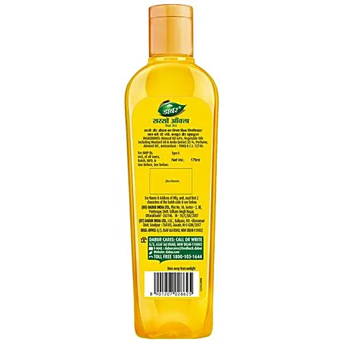 Dabur Amla Sarso Hair Oil - For Longer & Stronger Hair, 100% Natural, Enriched with Almond, 175 ml