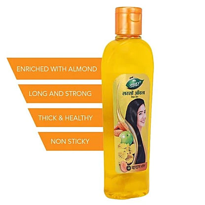 Dabur Amla Sarso Hair Oil - For Longer & Stronger Hair, 100% Natural, Enriched with Almond, 175 ml