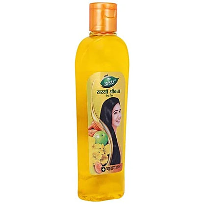 Dabur Amla Sarso Hair Oil - For Longer & Stronger Hair, 100% Natural, Enriched with Almond, 175 ml