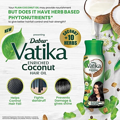 Dabur Vatika Enriched Coconut Hair Oil - With 10 Herbs, 300 ml