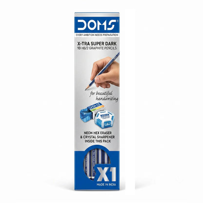 Doms X1 X-Tra Super Dark Pencils With Sharpener & Eraser, 10 pcs