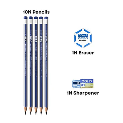 Doms X1 X-Tra Super Dark Pencils With Sharpener & Eraser, 10 pcs