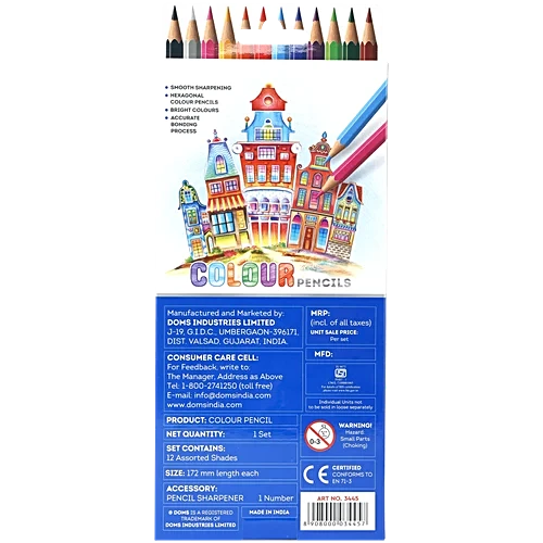Doms Colour Pencils With Sharpener, 12 pcs