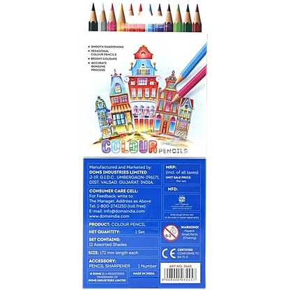 Doms Colour Pencils With Sharpener, 12 pcs
