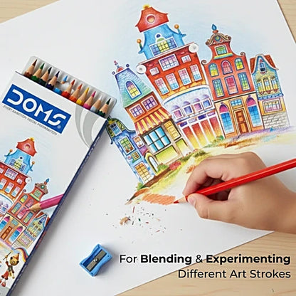 Doms Colour Pencils With Sharpener, 12 pcs