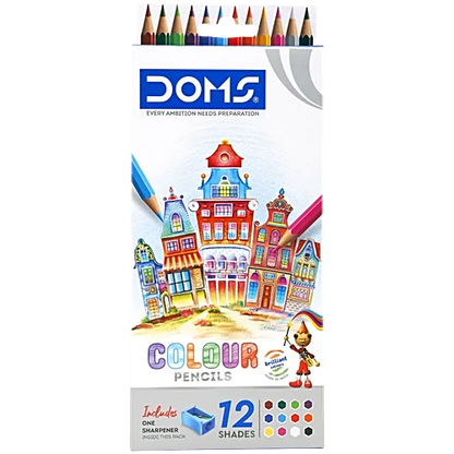 Doms Colour Pencils With Sharpener, 12 pcs