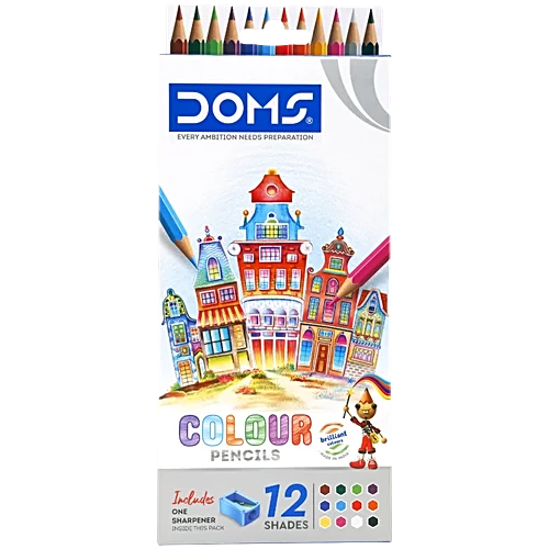 Doms Colour Pencils With Sharpener, 12 pcs
