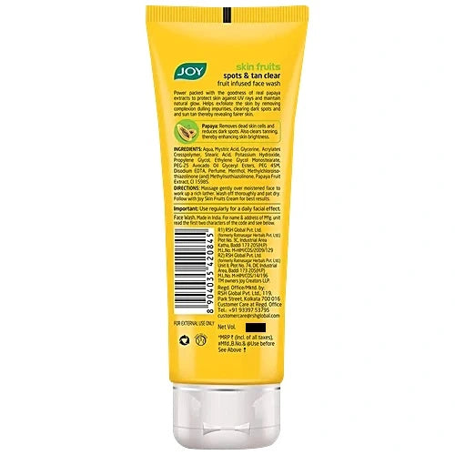Joy Skin Fruits Spots & Tan Clear Papaya Face Wash - For Normal To Dry Skin, 50 ml