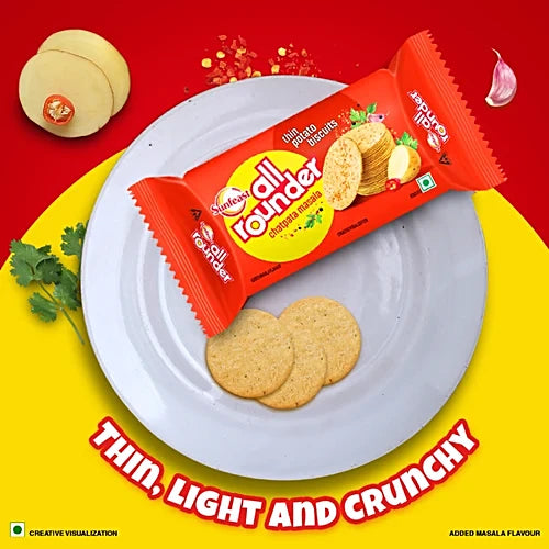 Sunfeast All Rounder, Thin, Light & Crunchy Potato Biscuit With Chatpata Masala Flavour, 75 g Pouch