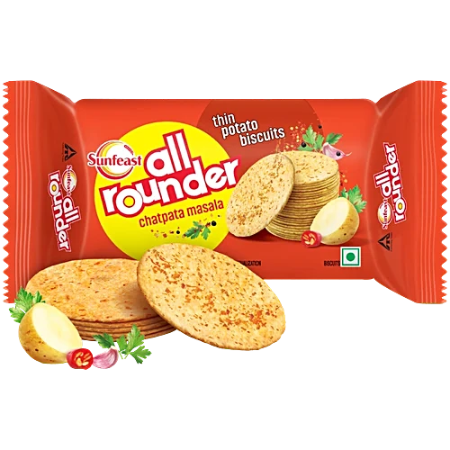 Sunfeast All Rounder, Thin, Light & Crunchy Potato Biscuit With Chatpata Masala Flavour, 75 g Pouch
