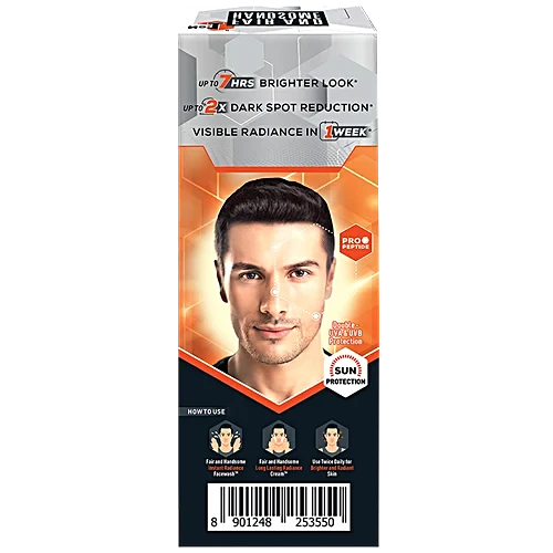Fair And Handsome Long Lasting Radiance Cream, 2X Spot Reduction, 7 Hrs Brighter Look, Pro-Peptide Face Cream For Men, 30 g