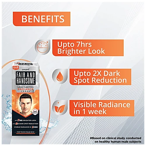 Fair And Handsome Long Lasting Radiance Cream, 2X Spot Reduction, 7 Hrs Brighter Look, Pro-Peptide Face Cream For Men, 30 g