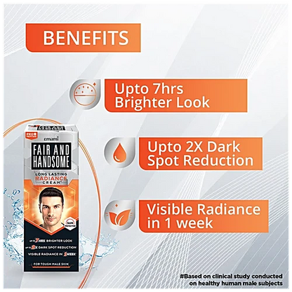 Fair And Handsome Long Lasting Radiance Cream, 2X Spot Reduction, 7 Hrs Brighter Look, Pro-Peptide Face Cream For Men, 30 g