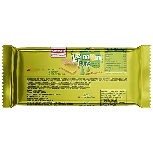 Sobisco Lemon Puff Sandwich Cream Biscuits - Cholesterol Free, 125 g