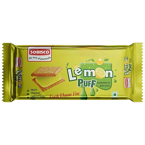 Sobisco Lemon Puff Sandwich Cream Biscuits - Cholesterol Free, 125 g