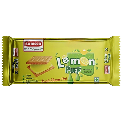 Sobisco Lemon Puff Sandwich Cream Biscuits - Cholesterol Free, 125 g