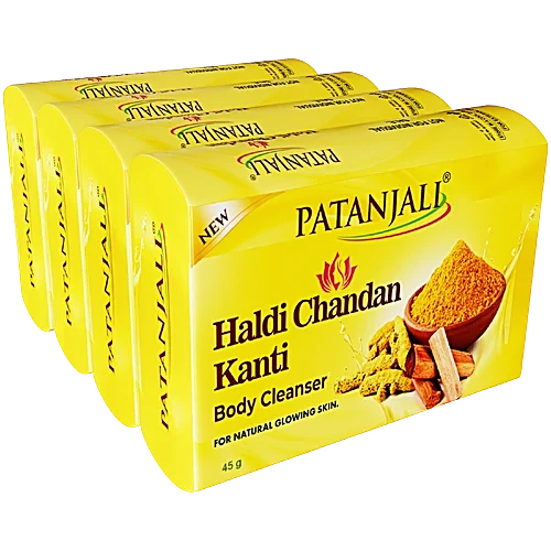 Patanjali Haldi Chandan Kanti Body Cleanser Turmeric Sandalwood Soap Pack, 180 g (Pack of 4)