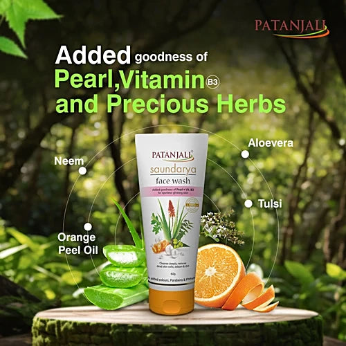 Patanjali Saundarya Face Wash - With Pearl & Vitamin B3, 60 g