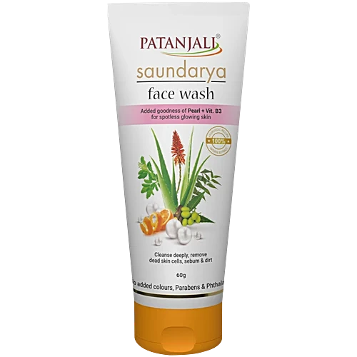 Patanjali Saundarya Face Wash - With Pearl & Vitamin B3, 60 g