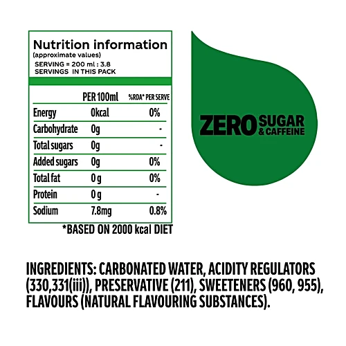 Sprite Zero Sugar Lemon-Lime Flavoured Carbonated Water, 750 ml PET Bottle