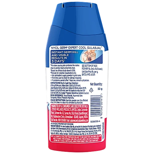 Nycil Germ Expert Prickly Heat Powder - Cool Gulabjal, 50 g