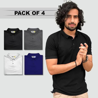 Poly Premium Matte Solid Half Sleeves Mens Polo T-Shirt Pack Of 4