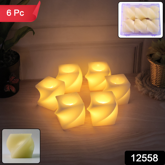 Set Of 6 Led Flameless Decorative Candles  Square Shape Tealight Lamps
