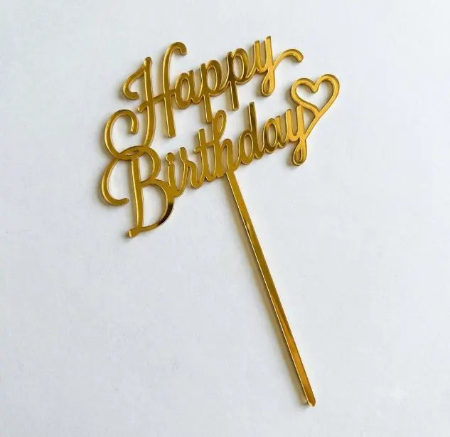 Golden Happy Birthday Cake Topper, Golden