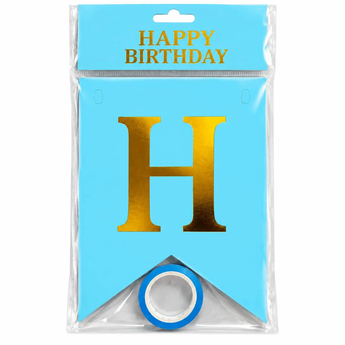 Happy Birthday Banner with Tape Roll, Blue & Gold