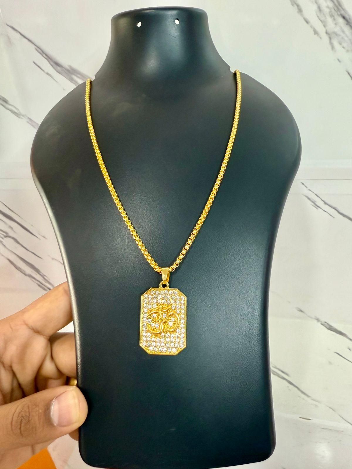 Gold Plated Om Diamond Pendant and Chain