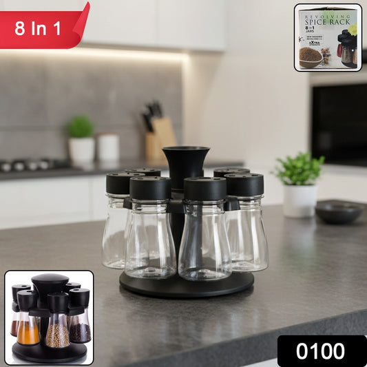 8 In 1 Revolving Plastic Spice Rack Set With Rotating Stand