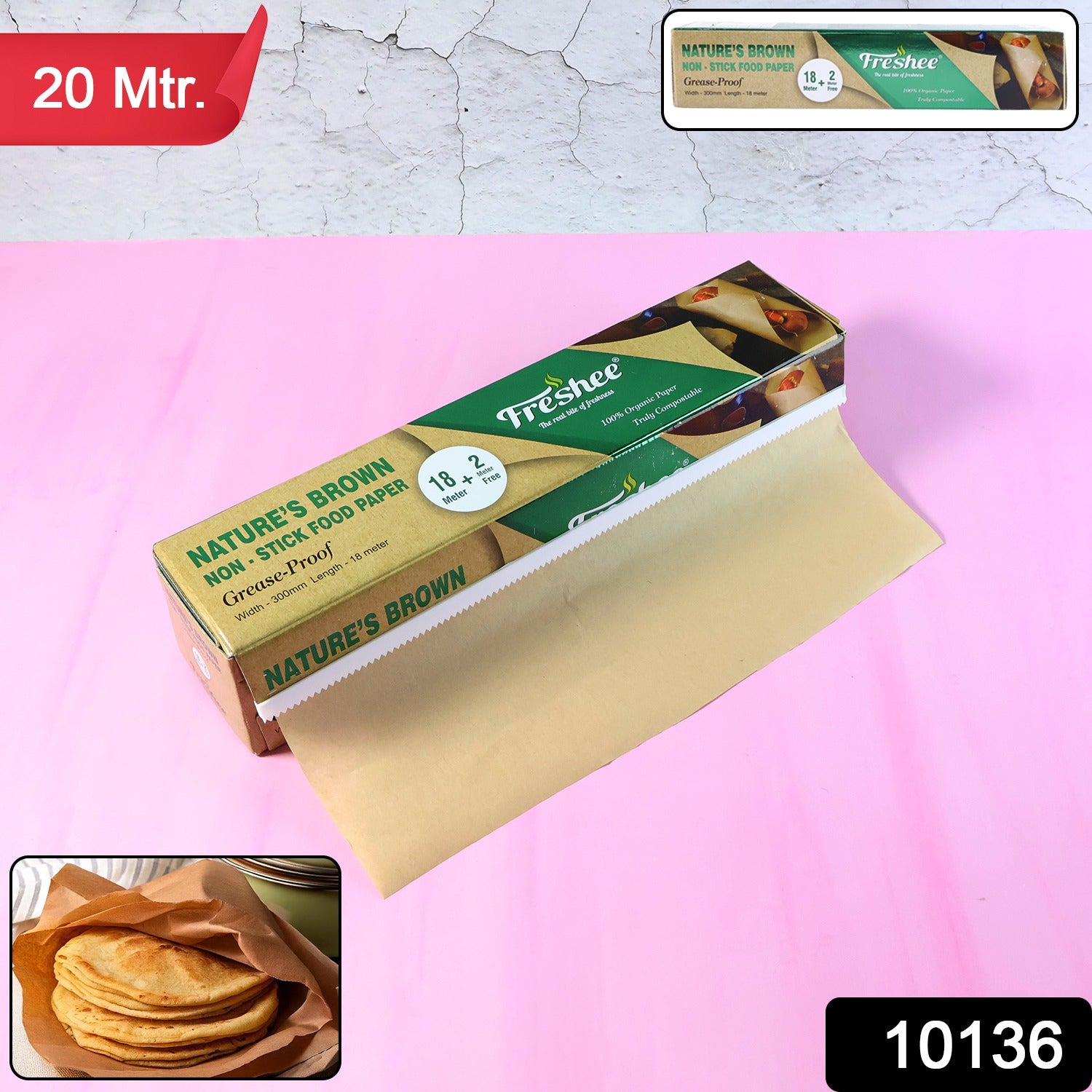 Freshee Natures Brown Non-stick Food Paper 18 Meter + 2 Meter Free (Total 20 Meter)