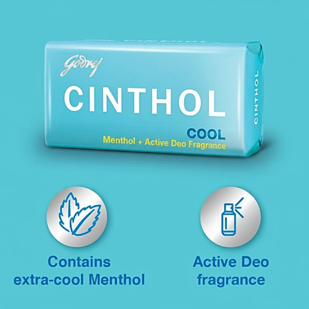 Cinthol Cool Menthol + Active Deo Fragrance Soap, 99.9% Germ Protection, 75 g