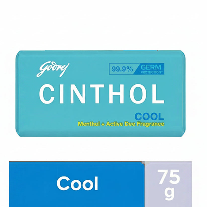 Cinthol Cool Menthol + Active Deo Fragrance Soap, 99.9% Germ Protection, 75 g
