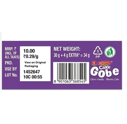 Britannia Gobbles Marble Cake - Choco Vanilla, 34 g