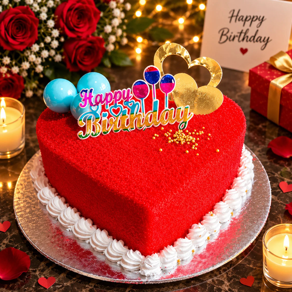 Heart Shaped Red Velvet Birthday Cake, 1 Pound