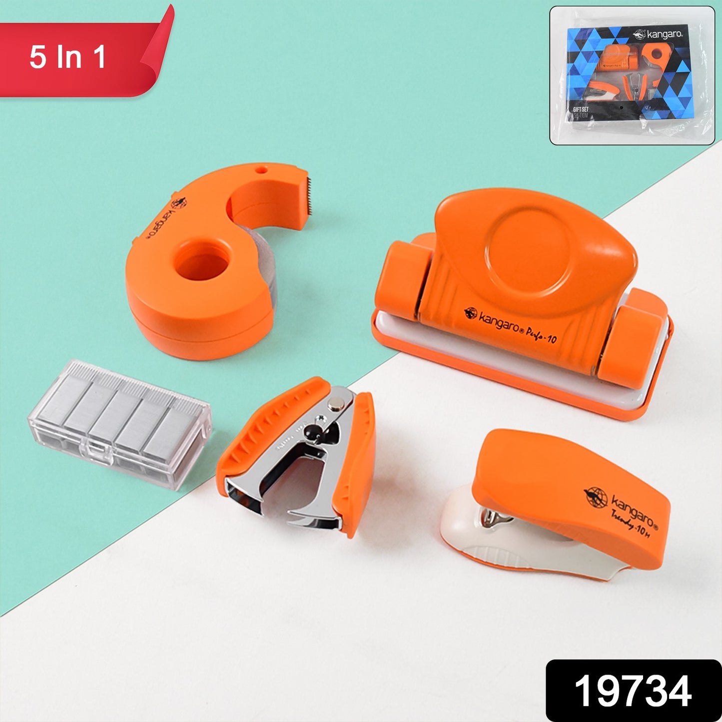 Kangaro 5-in-1 Stationery Gift Set With Stapler Staples Staple Remover Tape Dispenser