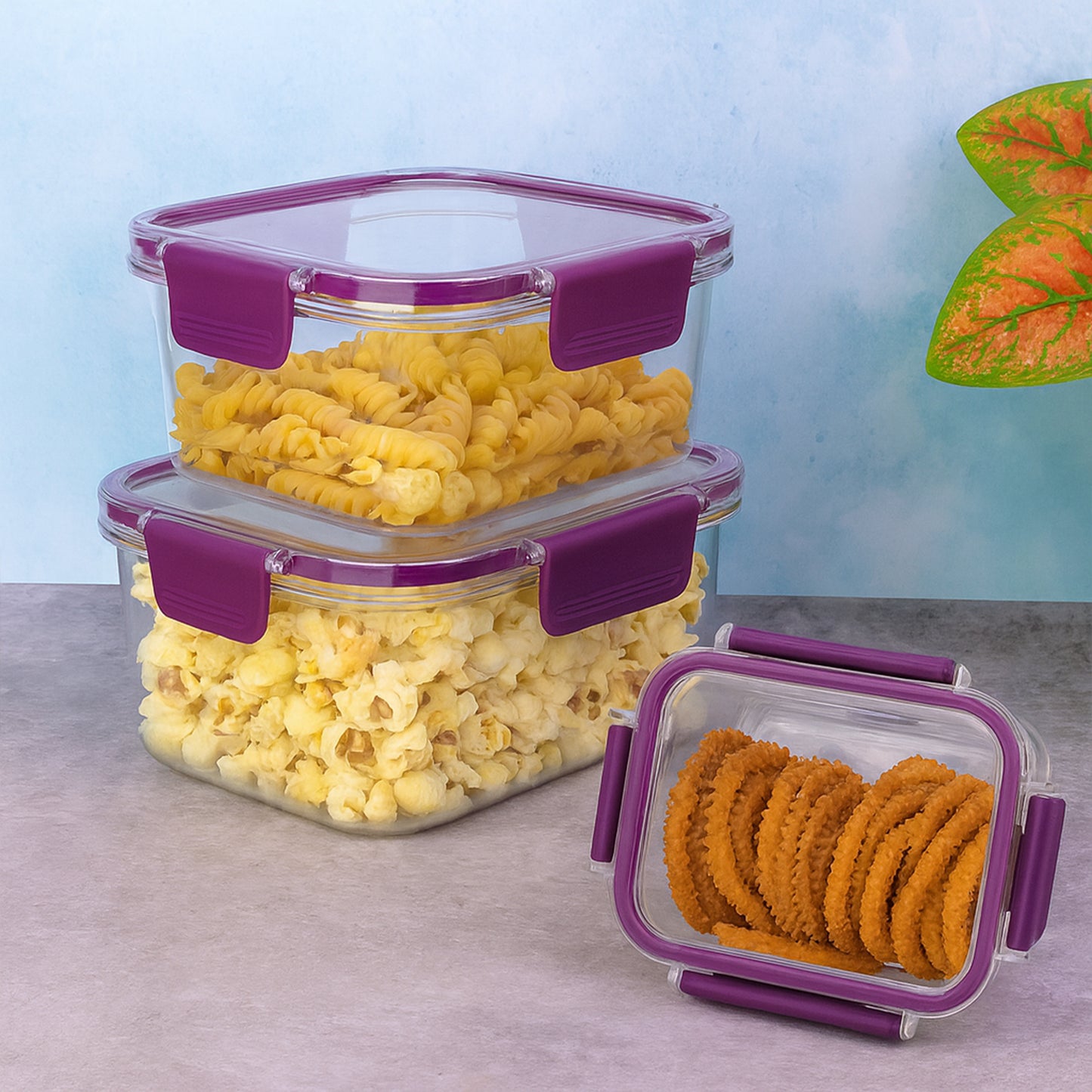 Airtight Square Food Storage Container Set (3 Pc)