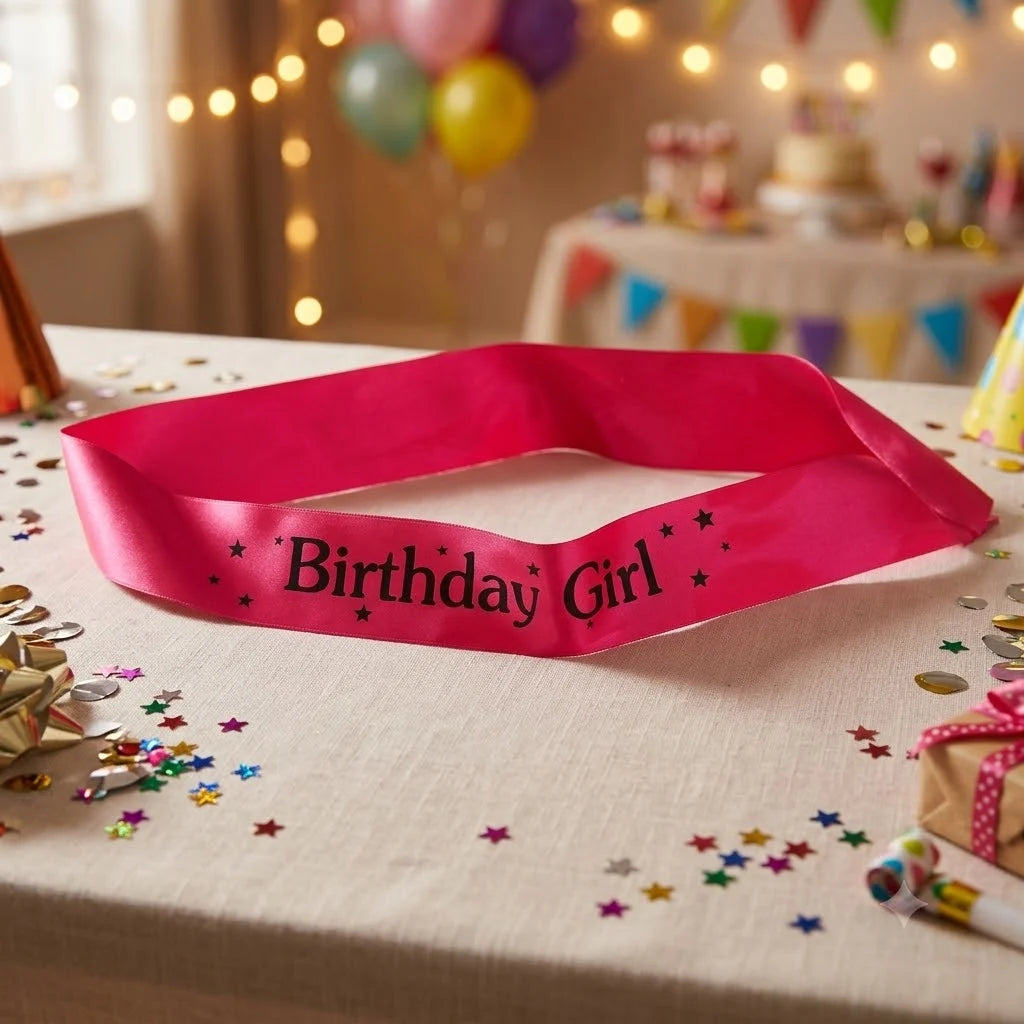 Satin Birthday Girl Sash, Pink