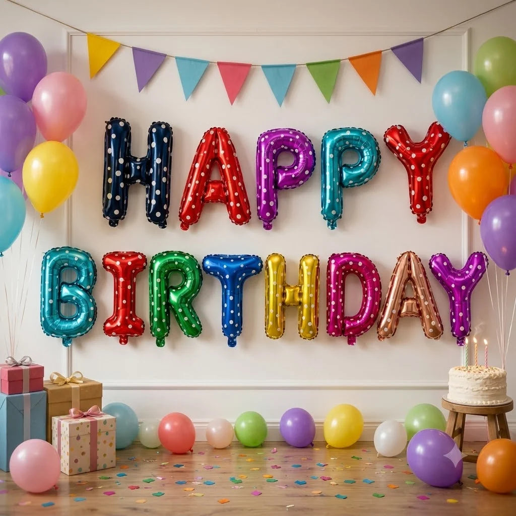 Happy Birthday Alphabet Foil Balloon Banner Multicolor