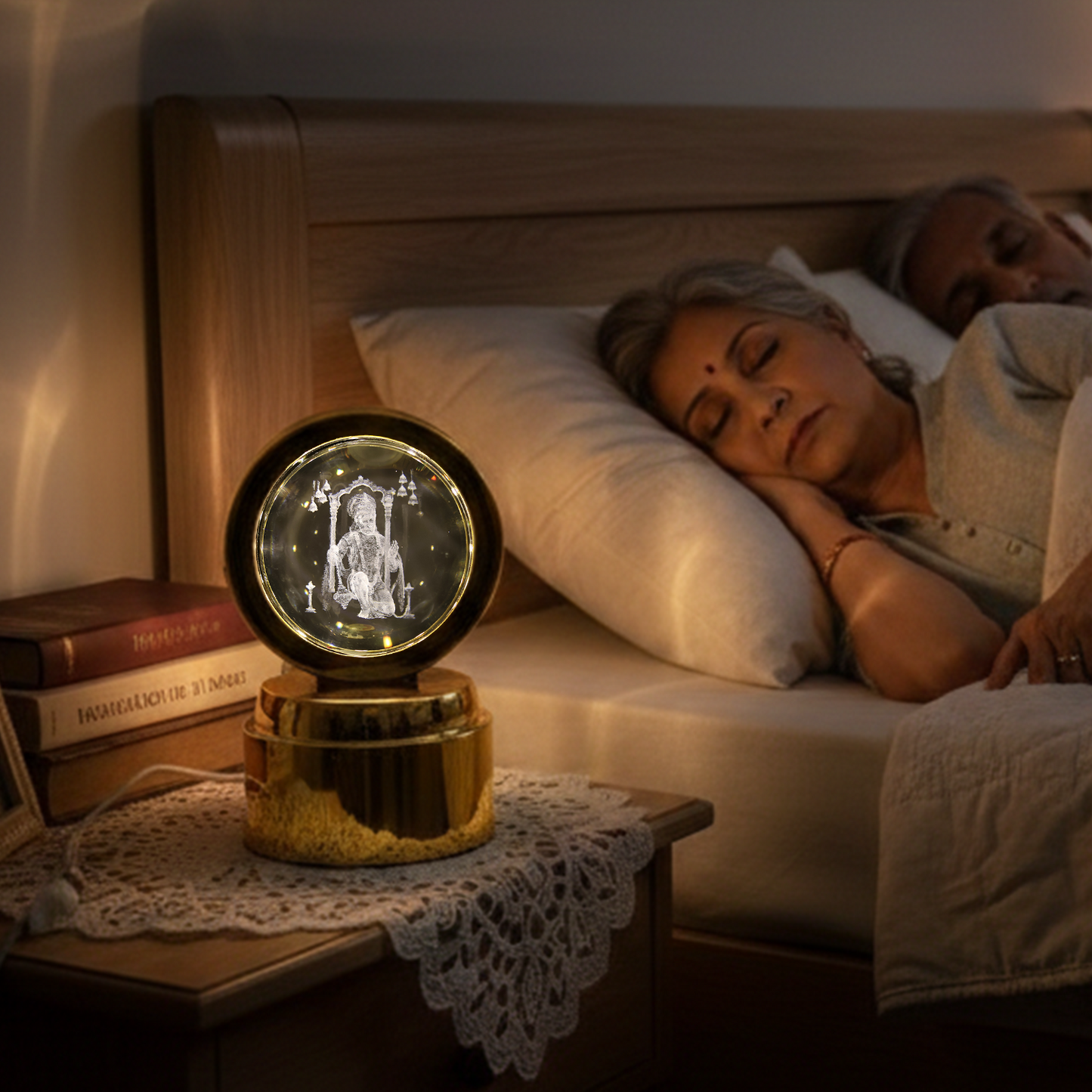 Bajrang Bali 3d Crystal Ball Night Light With Led Illumination (1 Pc)