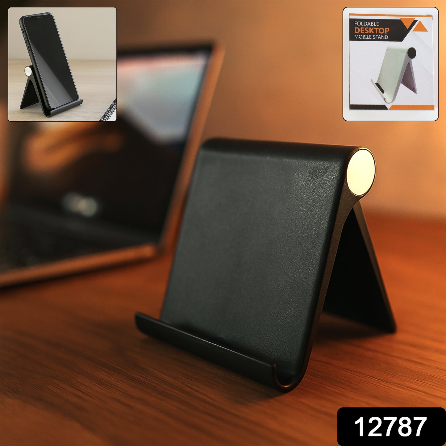 Plastic Foldable Desktop Mobile Stand (1 Pc  Black)