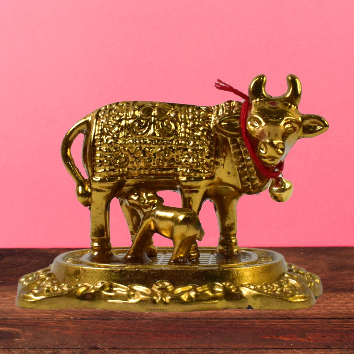 Metal Golden Kamdhenu Cow With Calf (1 Pc)