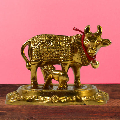 Metal Golden Kamdhenu Cow With Calf (1 Pc)