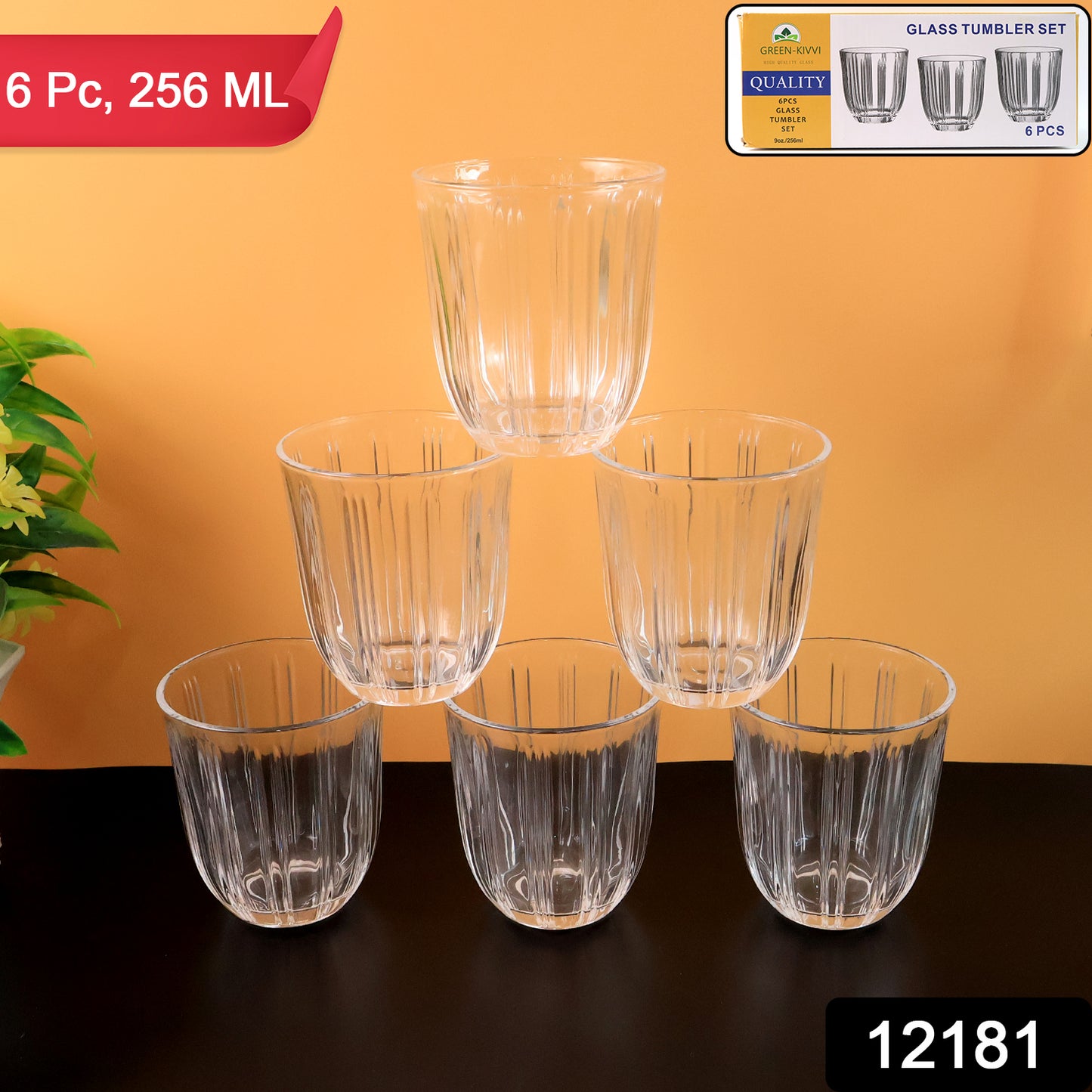 Premium Transparent Glass Tumbler Set (256ml  6 Pc)